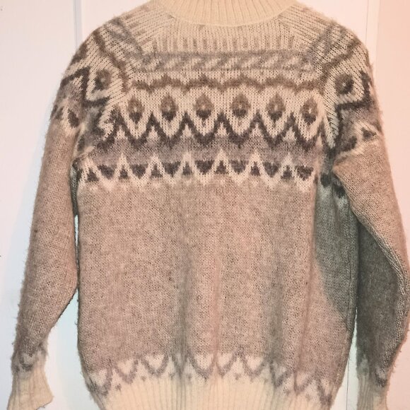 Vintage Hilda Ltd. Fair Isle Cardigan Sweater Wool Size M Brown/Gray/Cream - Picture 2 of 3